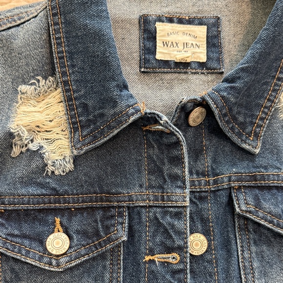 Vintage distressed Wax Jean Indigo Denim Jacket with Contrast Stitching Y2K✨ - Picture 8 of 9